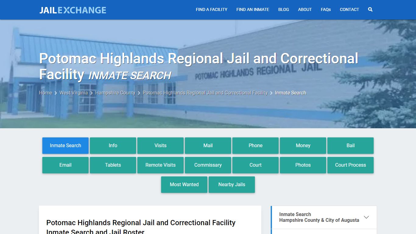 Potomac Highlands Regional Jail and Correctional Facility Inmate Search